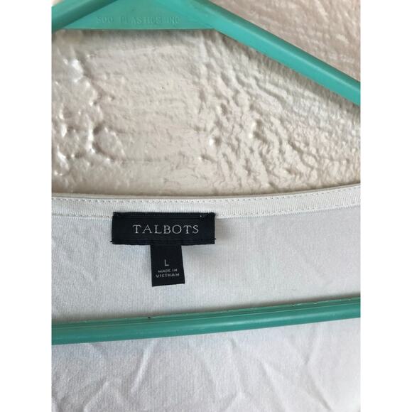 Talbots Top Cap Sleeve Scoop Neck Womens Size Large Off White Solid Tee - Picture 2 of 3